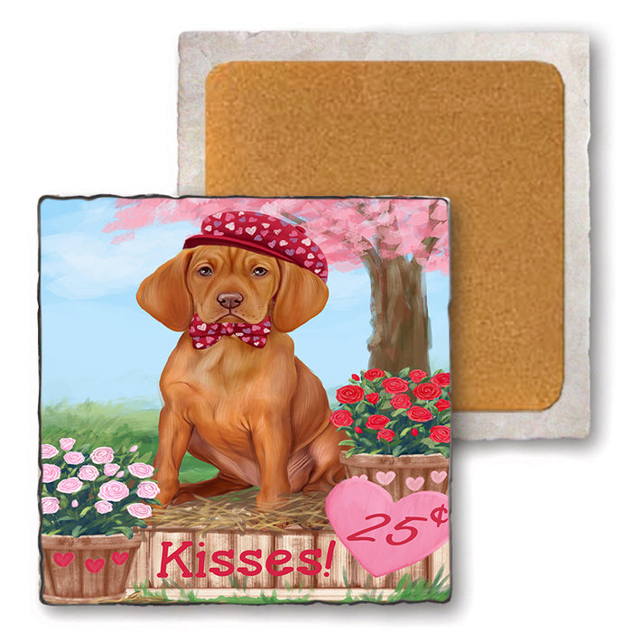 Rosie 25 Cent Kisses Vizsla Dog Set of 4 Natural Stone Marble Tile Coasters MCST51258