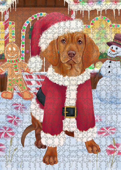 Christmas Gingerbread House Candyfest Vizsla Dog Puzzle with Photo Tin PUZL94544