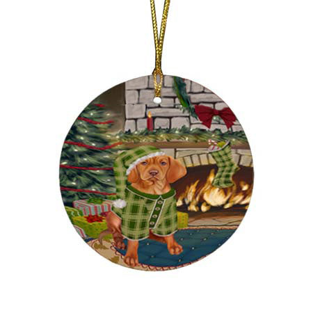The Stocking was Hung Vizsla Dog Round Flat Christmas Ornament RFPOR56004