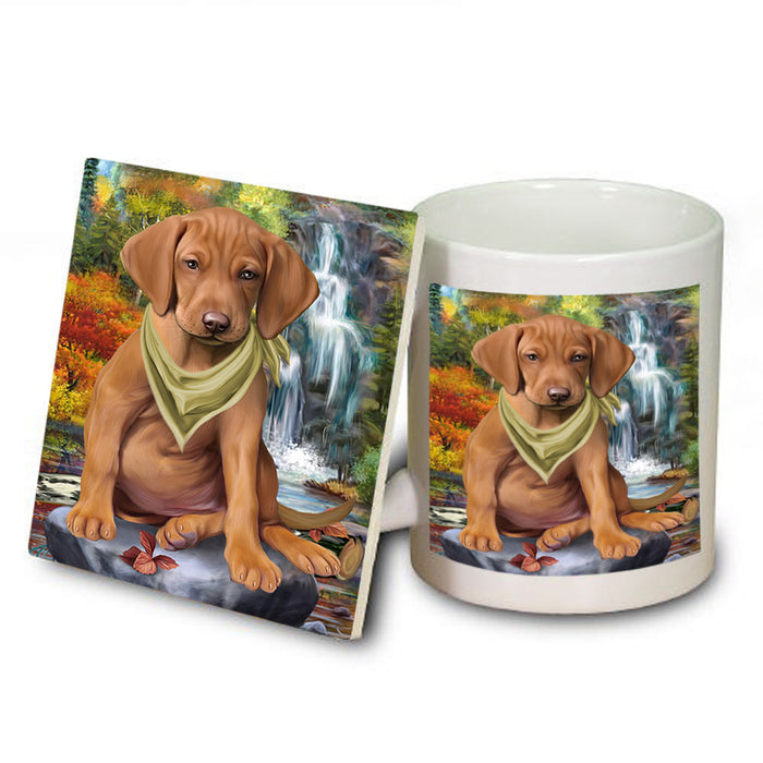 Scenic Waterfall Vizsla Dog Mug and Coaster Set MUC51974