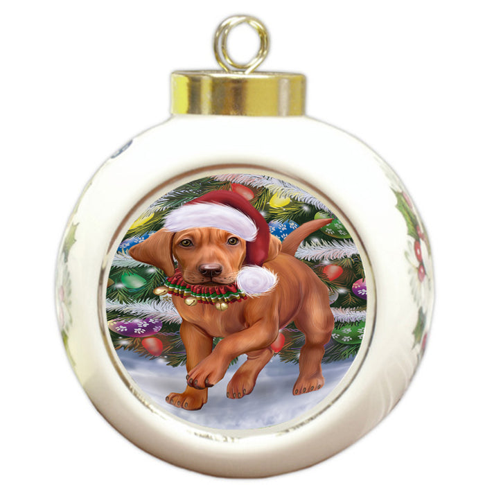 Trotting in the Snow Vizsla Dog Round Ball Christmas Ornament RBPOR57031