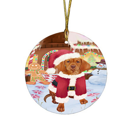 Christmas Gingerbread House Candyfest Vizsla Dog Round Flat Christmas Ornament RFPOR56942