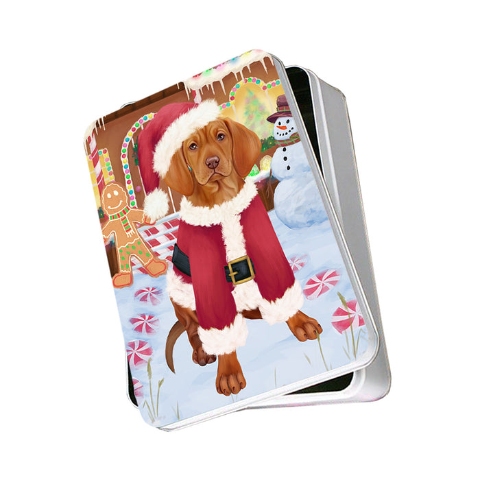 Christmas Gingerbread House Candyfest Vizsla Dog Photo Storage Tin PITN56529