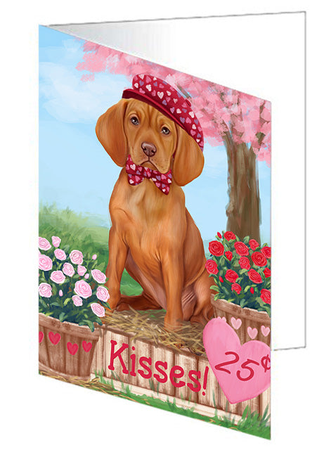 Rosie 25 Cent Kisses Vizsla Dog Handmade Artwork Assorted Pets Greeting Cards and Note Cards with Envelopes for All Occasions and Holiday Seasons GCD73289