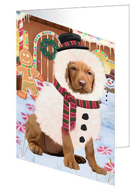 Christmas Gingerbread House Candyfest Vizsla Dog Handmade Artwork Assorted Pets Greeting Cards and Note Cards with Envelopes for All Occasions and Holiday Seasons GCD74276