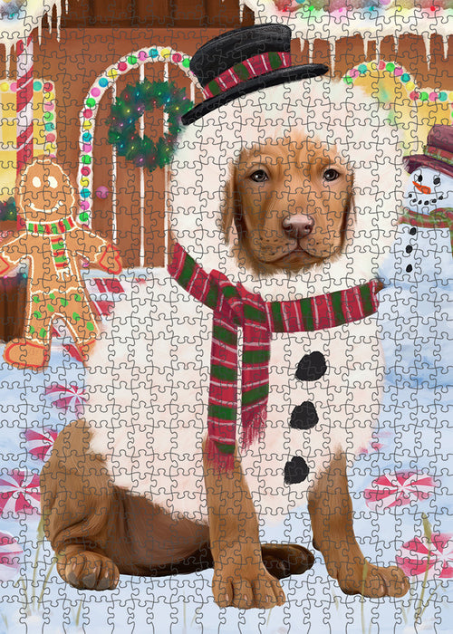 Christmas Gingerbread House Candyfest Vizsla Dog Puzzle with Photo Tin PUZL94548