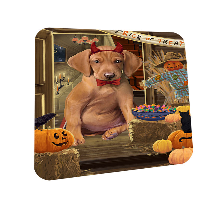Enter at Own Risk Trick or Treat Halloween Vizsla Dog Coasters Set of 4 CST53285