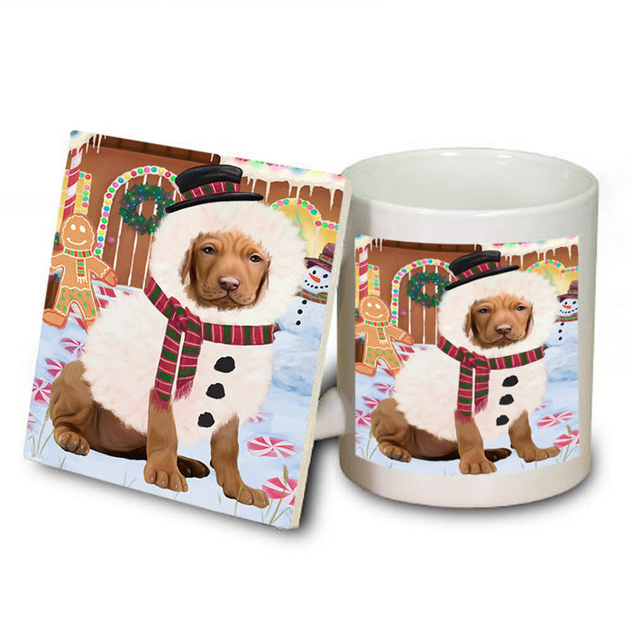 Christmas Gingerbread House Candyfest Vizsla Dog Mug and Coaster Set MUC56579