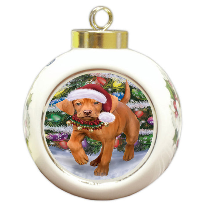 Trotting in the Snow Vizsla Dog Round Ball Christmas Ornament RBPOR57032