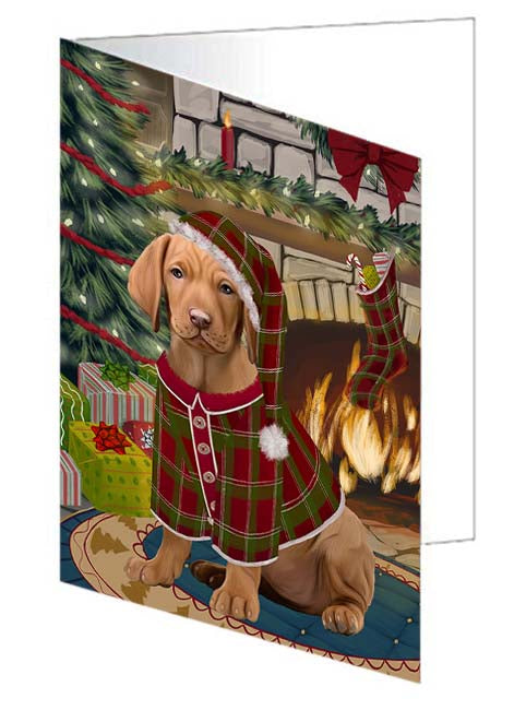 The Stocking was Hung Vizsla Dog Handmade Artwork Assorted Pets Greeting Cards and Note Cards with Envelopes for All Occasions and Holiday Seasons GCD71462