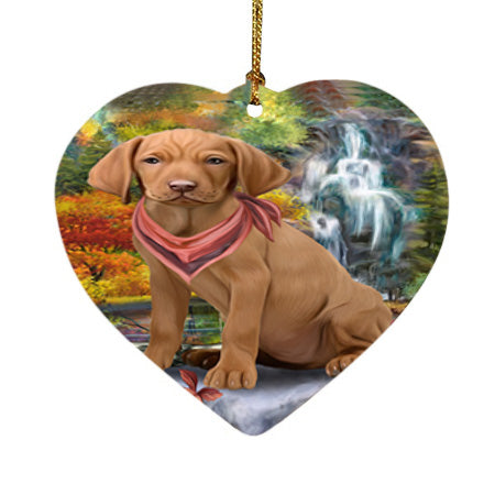 Scenic Waterfall Vizsla Dog Heart Christmas Ornament HPOR51983