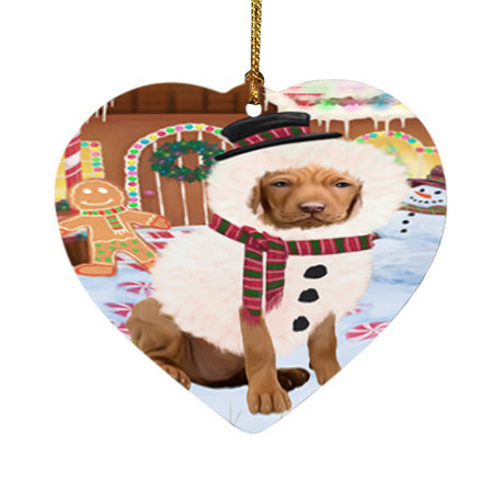Christmas Gingerbread House Candyfest Vizsla Dog Heart Christmas Ornament HPOR56943