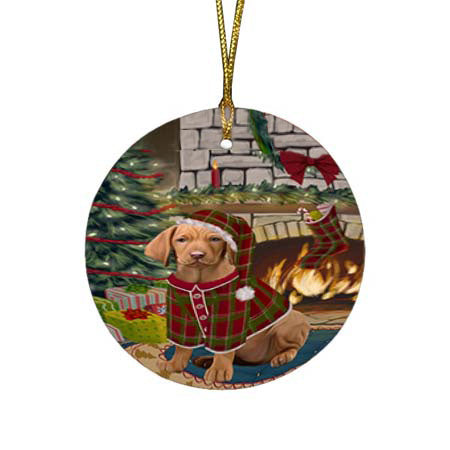 The Stocking was Hung Vizsla Dog Round Flat Christmas Ornament RFPOR56005
