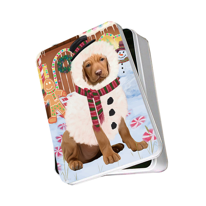 Christmas Gingerbread House Candyfest Vizsla Dog Photo Storage Tin PITN56530