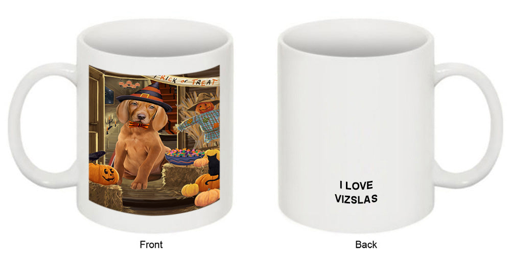 Enter at Own Risk Trick or Treat Halloween Vizsla Dog Coffee Mug MUG48726