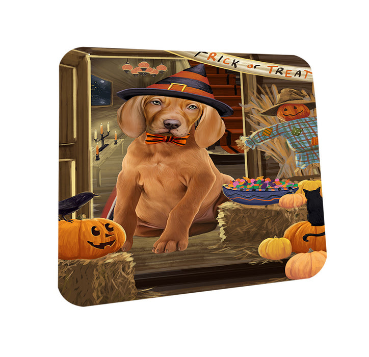 Enter at Own Risk Trick or Treat Halloween Vizsla Dog Coasters Set of 4 CST53286