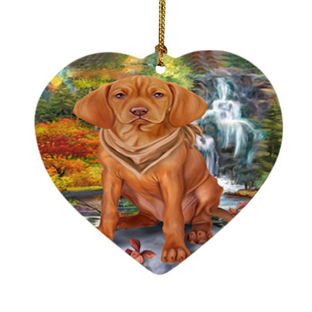Scenic Waterfall Vizsla Dog Heart Christmas Ornament HPOR51984