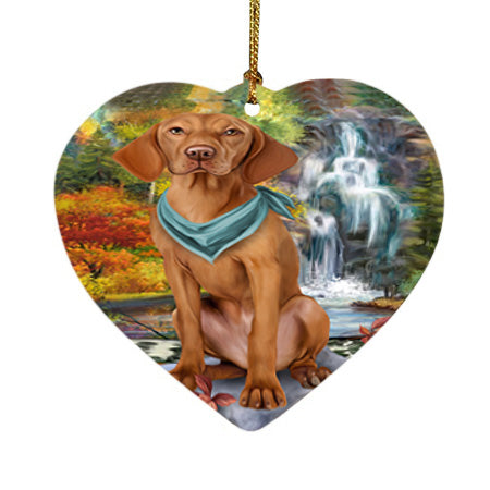 Scenic Waterfall Vizsla Dog Heart Christmas Ornament HPOR51985