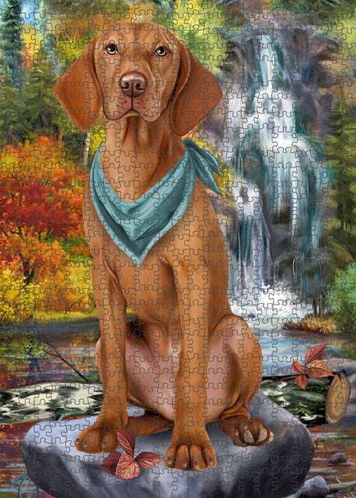 Scenic Waterfall Vizsla Dog Puzzle with Photo Tin PUZL60042