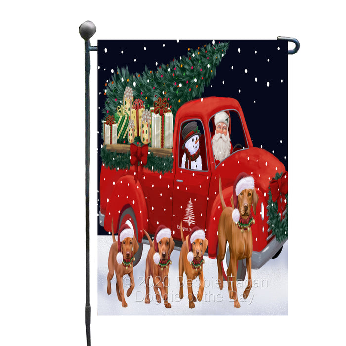 Christmas Express Delivery Red Truck Running Vizsla Dogs Garden Flag GFLG66502