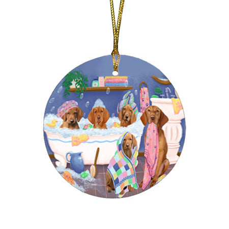 Rub A Dub Dogs In A Tub Vizslas Dog Round Flat Christmas Ornament RFPOR57188