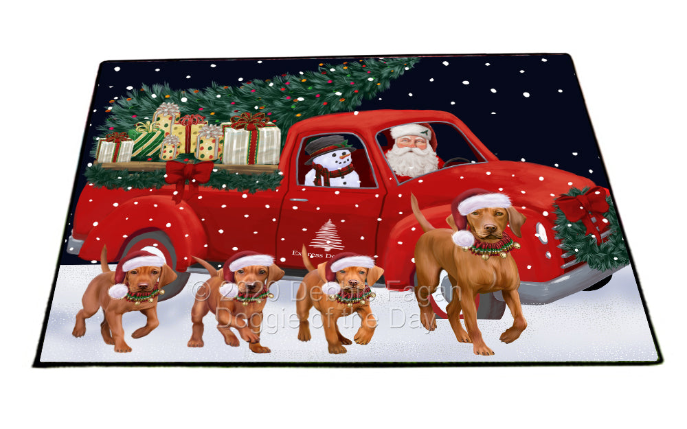 Christmas Express Delivery Red Truck Running Vizsla Dogs Indoor/Outdoor Welcome Floormat - Premium Quality Washable Anti-Slip Doormat Rug FLMS56731