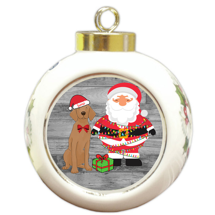 Custom Personalized Vizsla Dog With Santa Wrapped in Light Christmas Round Ball Ornament