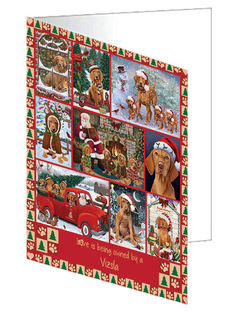Love is Being Owned Christmas Vizsla Dogs Handmade Artwork Assorted Pets Greeting Cards and Note Cards with Envelopes for All Occasions and Holiday Seasons GCD79019