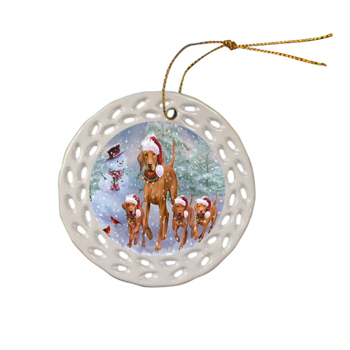 Christmas Running Family Vizslas Dog Ceramic Doily Ornament DPOR56999