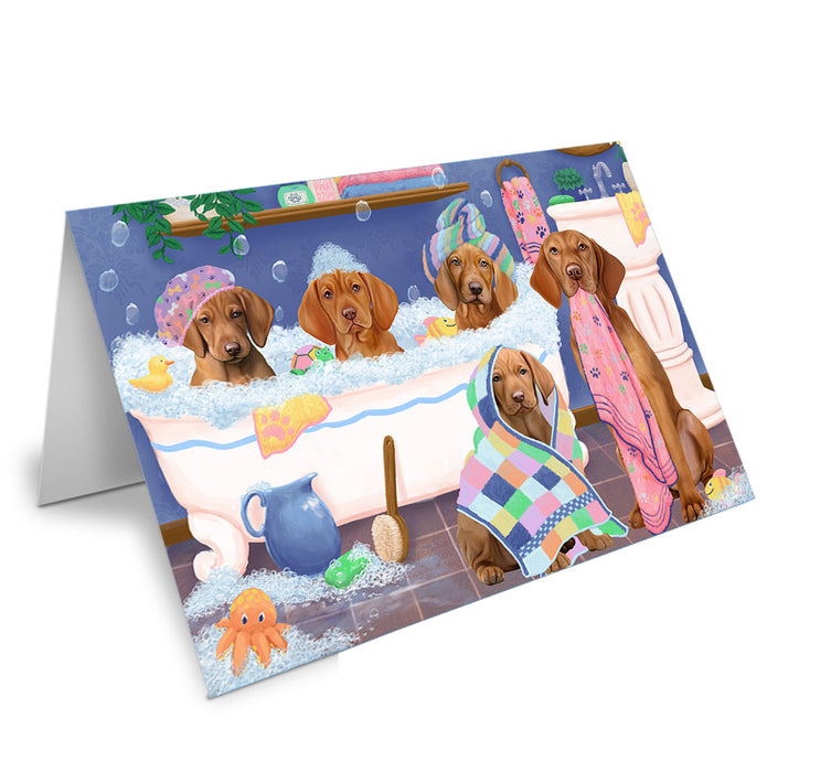 Rub A Dub Dogs In A Tub Vizslas Dog Handmade Artwork Assorted Pets Greeting Cards and Note Cards with Envelopes for All Occasions and Holiday Seasons GCD75011