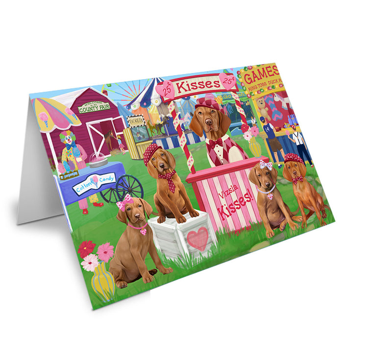 Carnival Kissing Booth Vizslas Dog Handmade Artwork Assorted Pets Greeting Cards and Note Cards with Envelopes for All Occasions and Holiday Seasons GCD72656