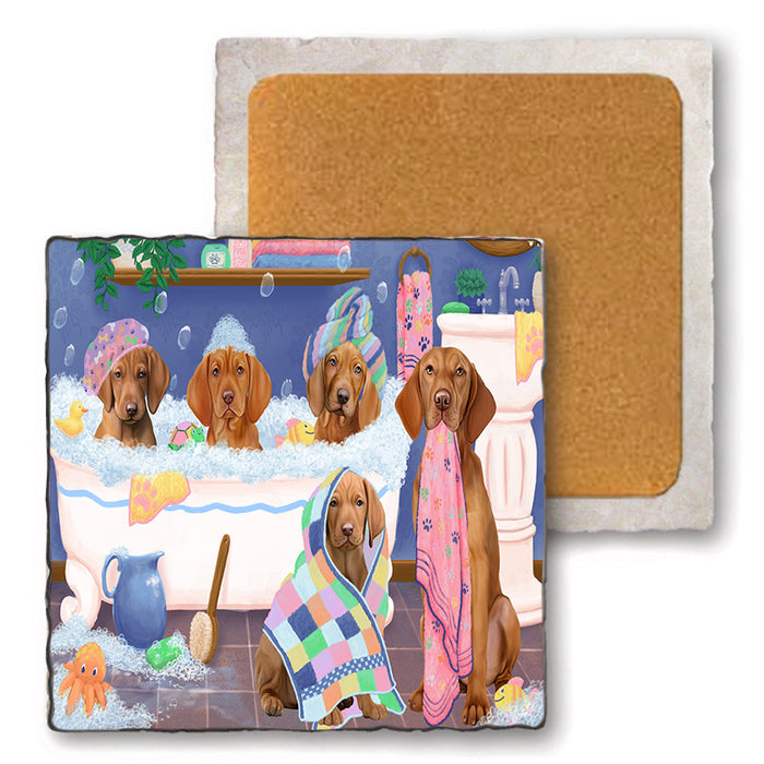 Rub A Dub Dogs In A Tub Vizslas Dog Set of 4 Natural Stone Marble Tile Coasters MCST51832