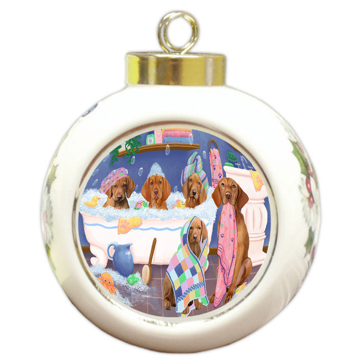 Rub A Dub Dogs In A Tub Vizslas Dog Round Ball Christmas Ornament RBPOR57188