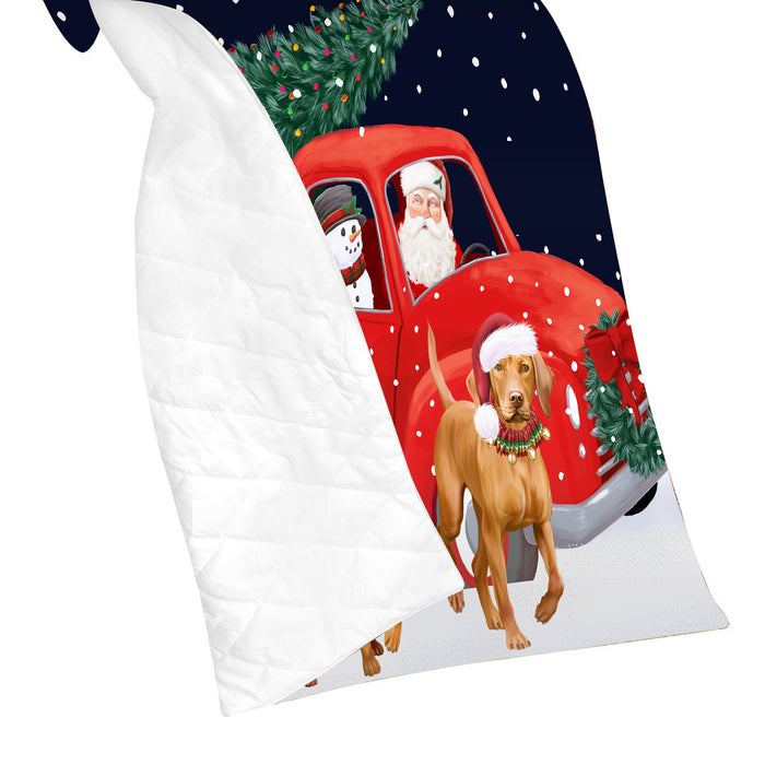 Christmas Express Delivery Red Truck Running Vizsla Dogs Lightweight Soft Bedspread Coverlet Bedding Quilt QUILT60091