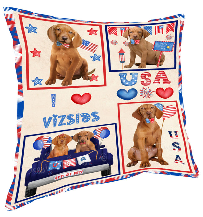 4th of July Independence Day I Love USA Vizsla Dogs Pillow with Top Quality High-Resolution Images - Ultra Soft Pet Pillows for Sleeping - Reversible & Comfort - Ideal Gift for Dog Lover - Cushion for Sofa Couch Bed - 100% Polyester