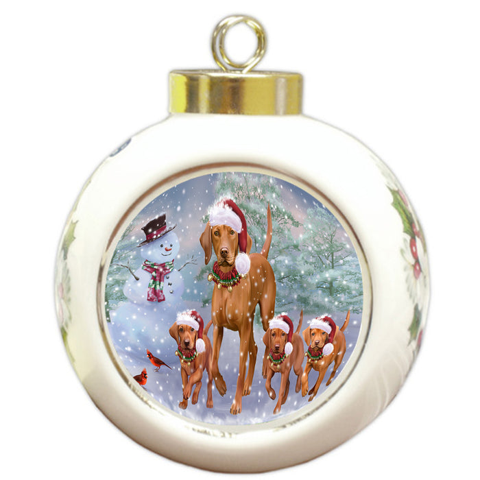 Christmas Running Family Vizslas Dog Round Ball Christmas Ornament RBPOR56999