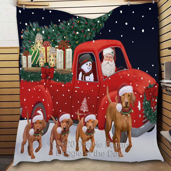 Christmas Express Delivery Red Truck Running Vizsla Dogs Lightweight Soft Bedspread Coverlet Bedding Quilt QUILT60091