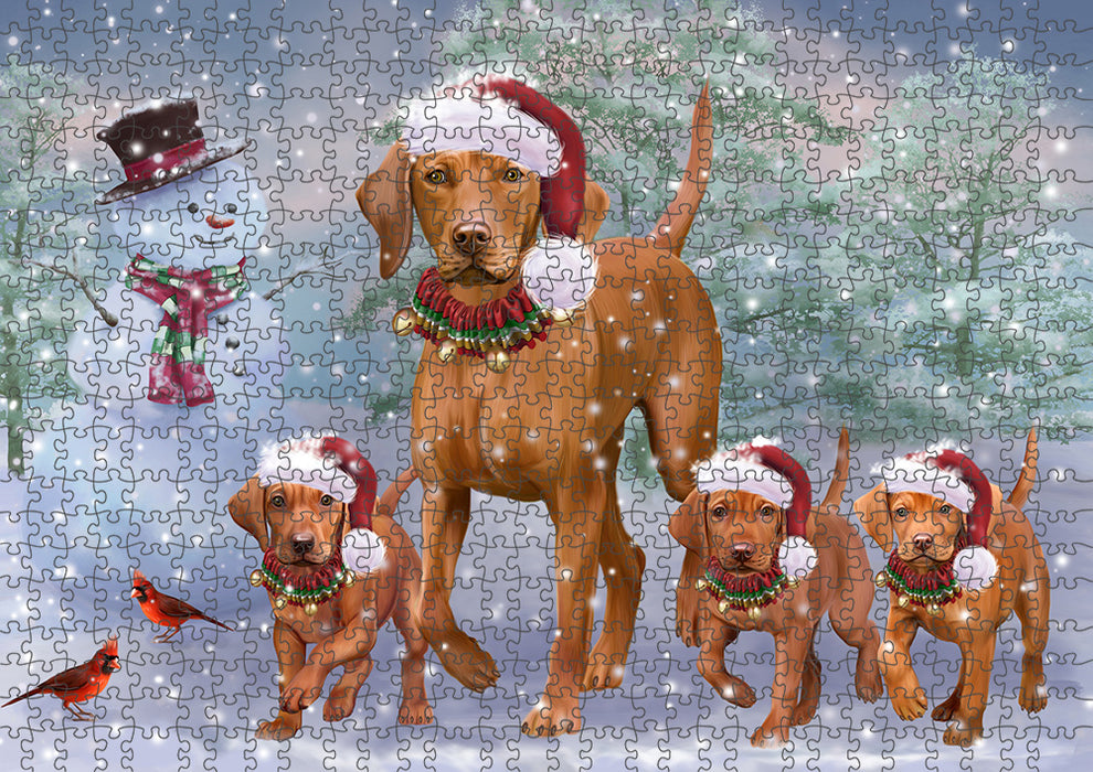 Christmas Running Family Vizslas Dog Puzzle with Photo Tin PUZL94772