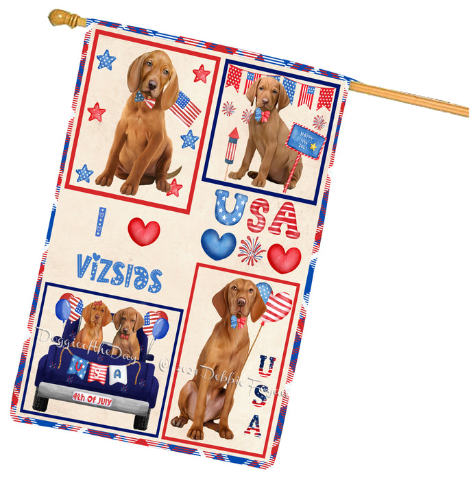 4th of July Independence Day I Love USA Vizsla Dogs House flag FLG67008