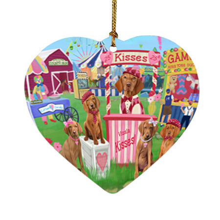 Carnival Kissing Booth Vizslas Dog Heart Christmas Ornament HPOR56403