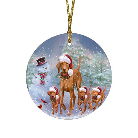 Christmas Running Family Vizslas Dog Round Flat Christmas Ornament RFPOR56999