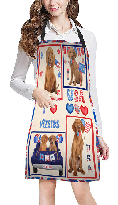 4th of July Independence Day I Love USA Vizsla Dogs Apron - Adjustable Long Neck Bib for Adults - Waterproof Polyester Fabric With 2 Pockets - Chef Apron for Cooking, Dish Washing, Gardening, and Pet Grooming