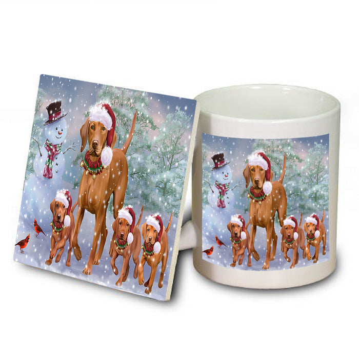 Christmas Running Family Vizslas Dog Mug and Coaster Set MUC56635