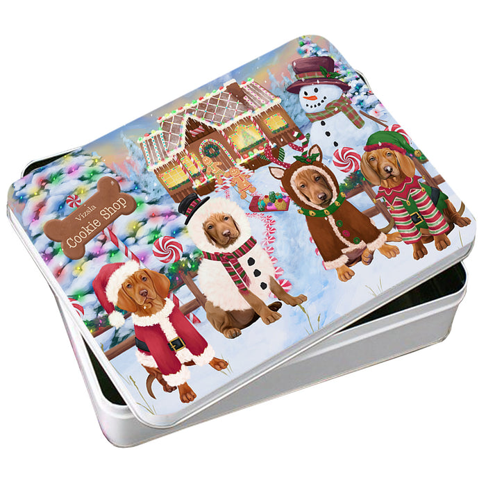 Holiday Gingerbread Cookie Shop Vizslas Dog Photo Storage Tin PITN56572