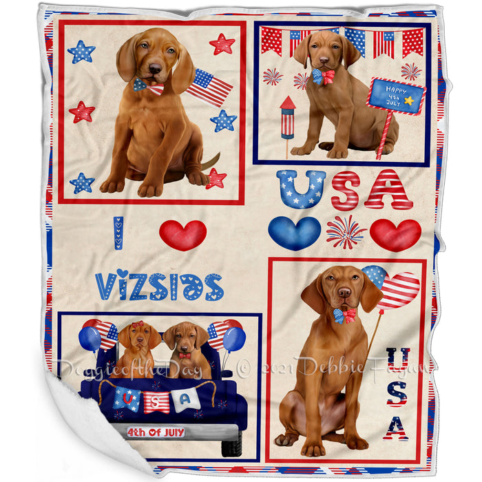 4th of July Independence Day I Love USA Vizsla Dogs Blanket BLNKT143555