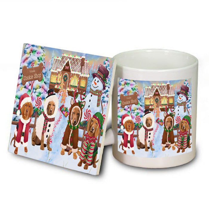 Holiday Gingerbread Cookie Shop Vizslas Dog Mug and Coaster Set MUC56621