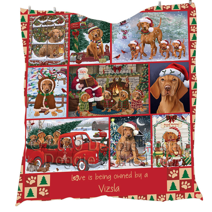 Love is Being Owned Christmas Vizsla Dogs Quilt