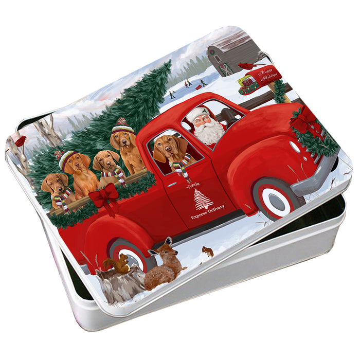Christmas Santa Express Delivery Vizslas Dog Family Photo Storage Tin PITN55019