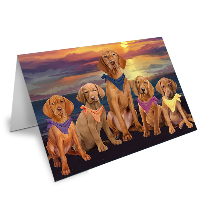 Family Sunset Portrait Vizslas Dog Handmade Artwork Assorted Pets Greeting Cards and Note Cards with Envelopes for All Occasions and Holiday Seasons GCD54887