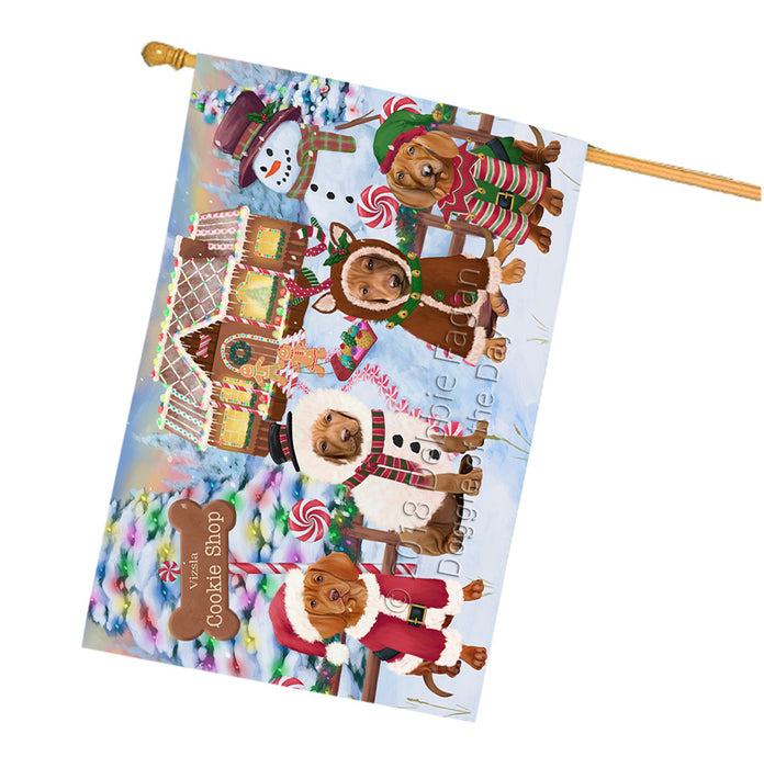 Holiday Gingerbread Cookie Shop Vizslas Dog House Flag FLG57313